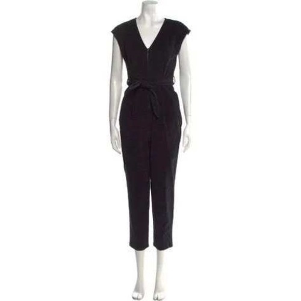 La Vie Rebecca Taylor Black Sleeveless M Jumpsuit V-Neck Belted Zip Front Chic